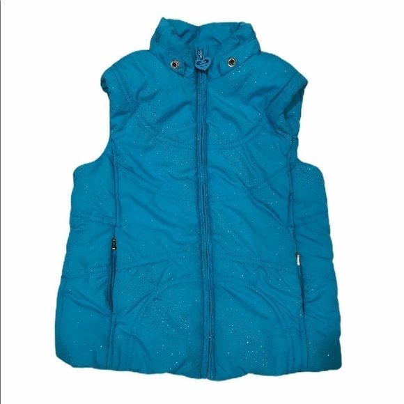 🌺 TCP Sparkly Blue Puffy Fleece Lined Vest - Picture 1 of 8
